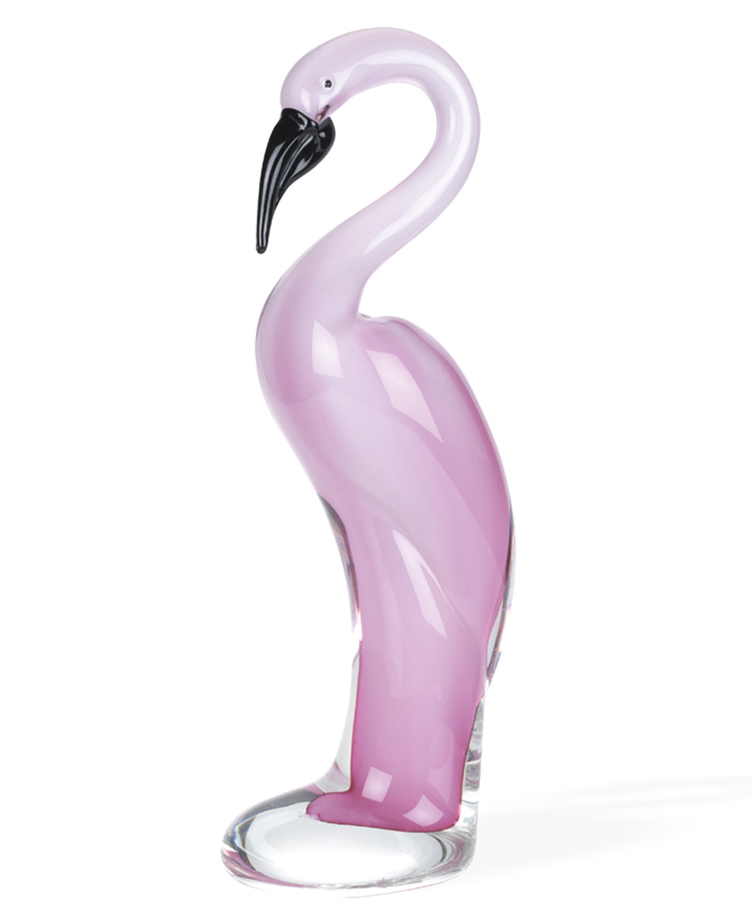 Pink decorative glass flamingo figurine.