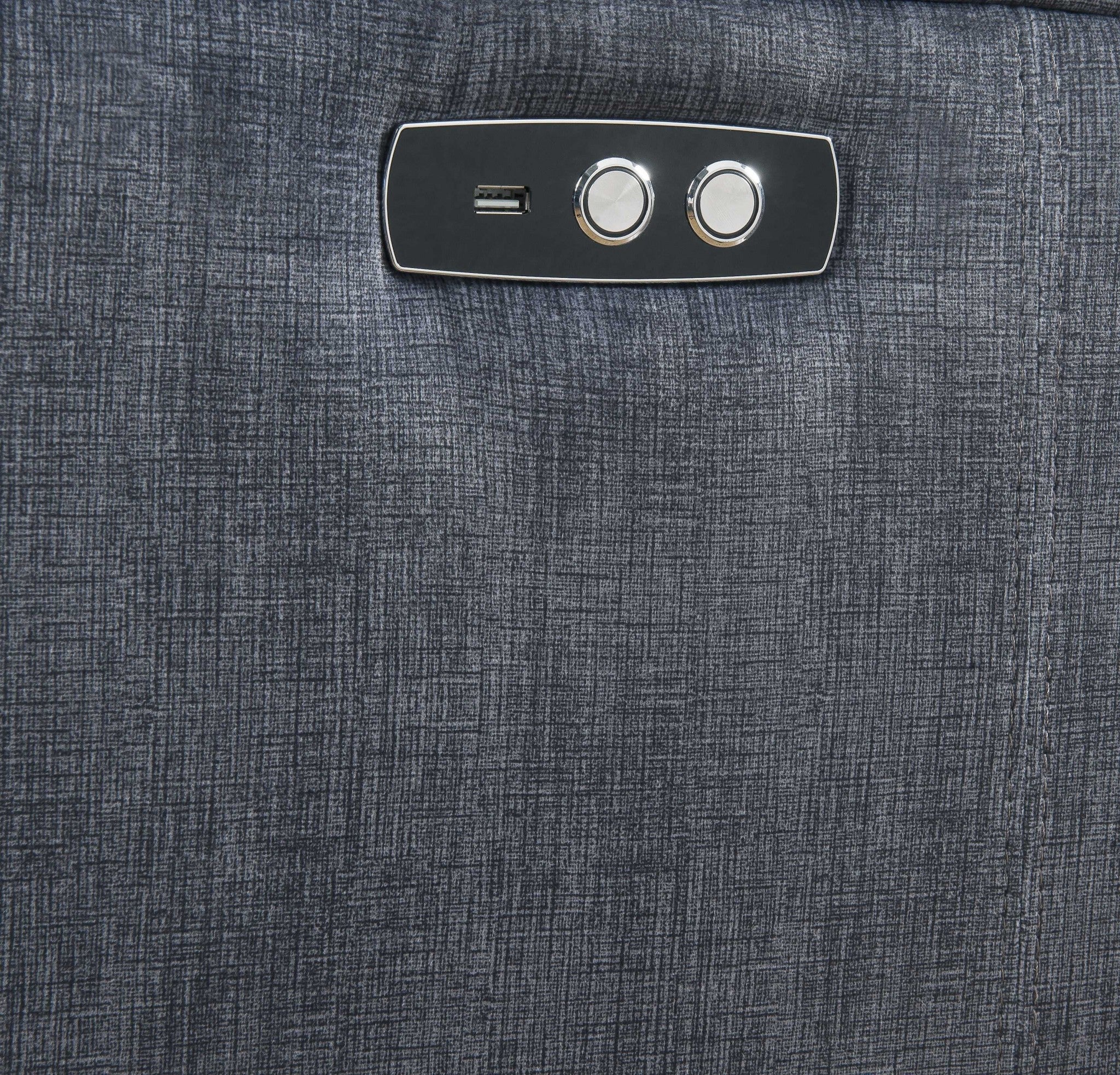 A luxurious black leather-aire motion sofa with plush cushions and USB docks on both sides, designed for modern living rooms.