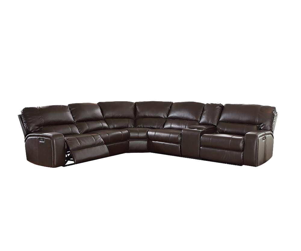 A luxurious black leather-aire motion sofa with plush cushions and USB docks on both sides, designed for modern living rooms.