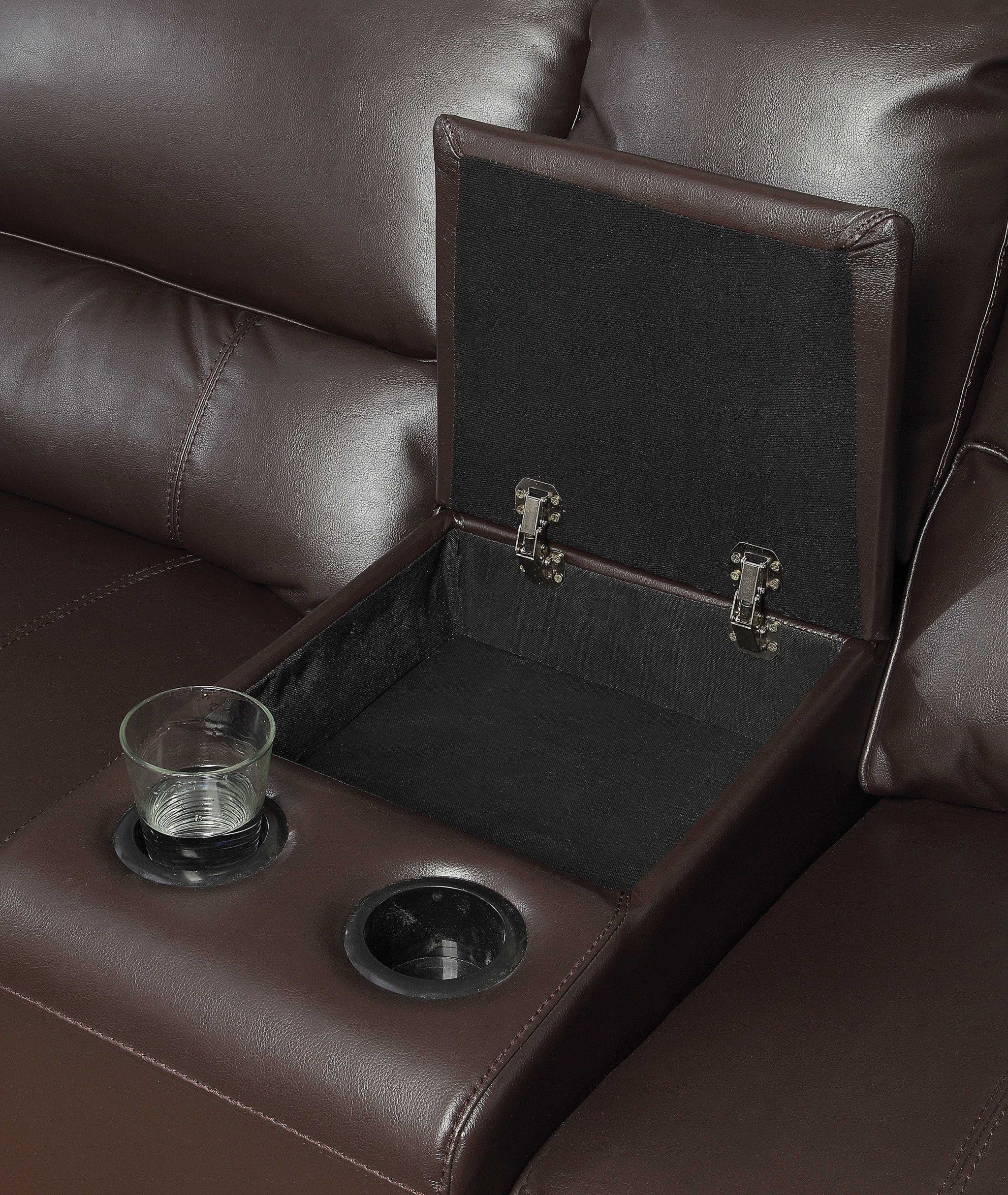 A luxurious black leather-aire motion sofa with plush cushions and USB docks on both sides, designed for modern living rooms.