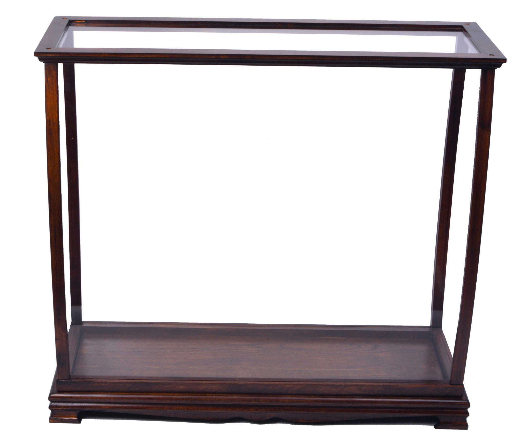 Classic brown hardwood display case for tall ships, showcasing elegant design and protective features.