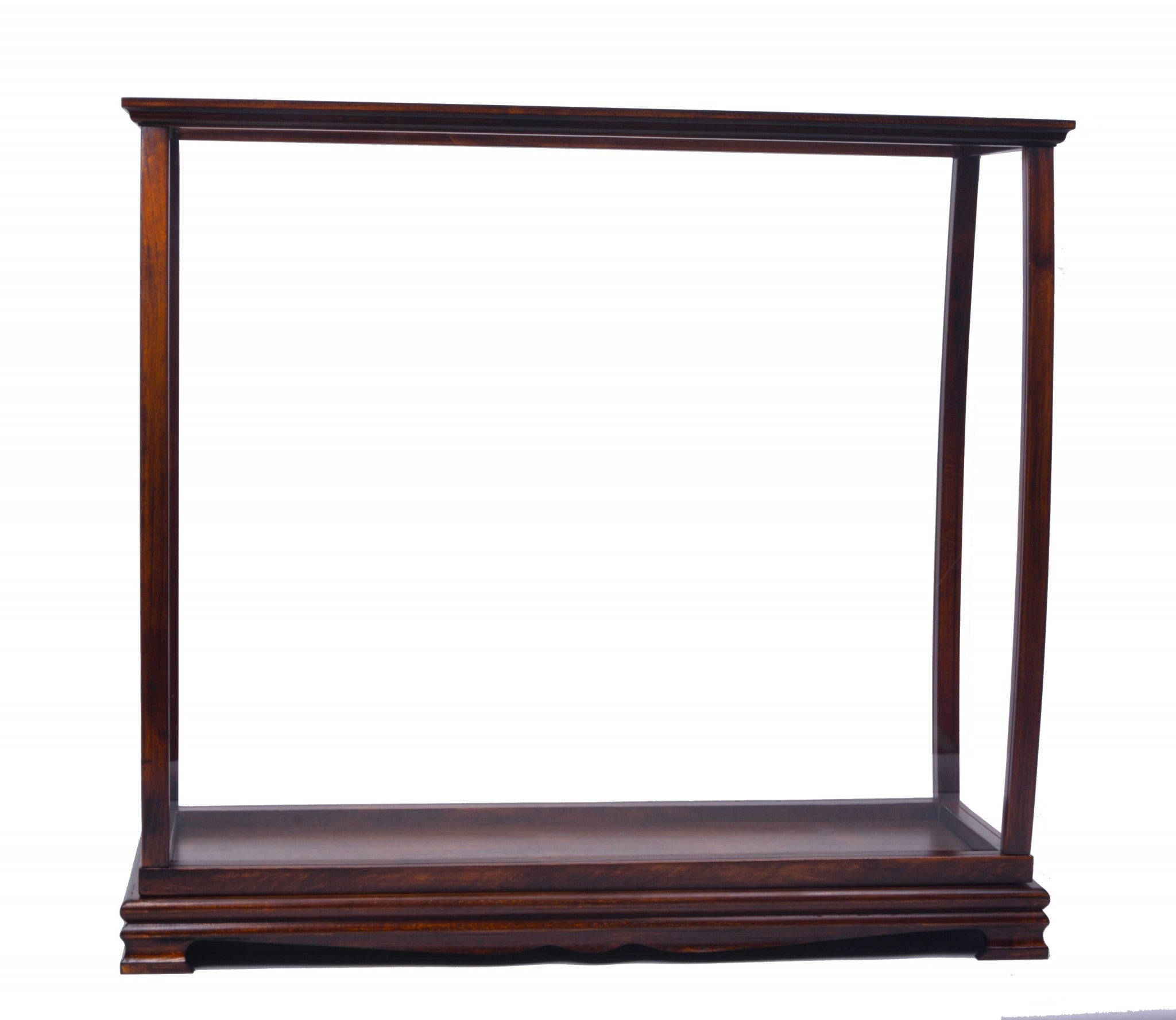 Classic brown hardwood display case for tall ships, showcasing elegant design and protective features.