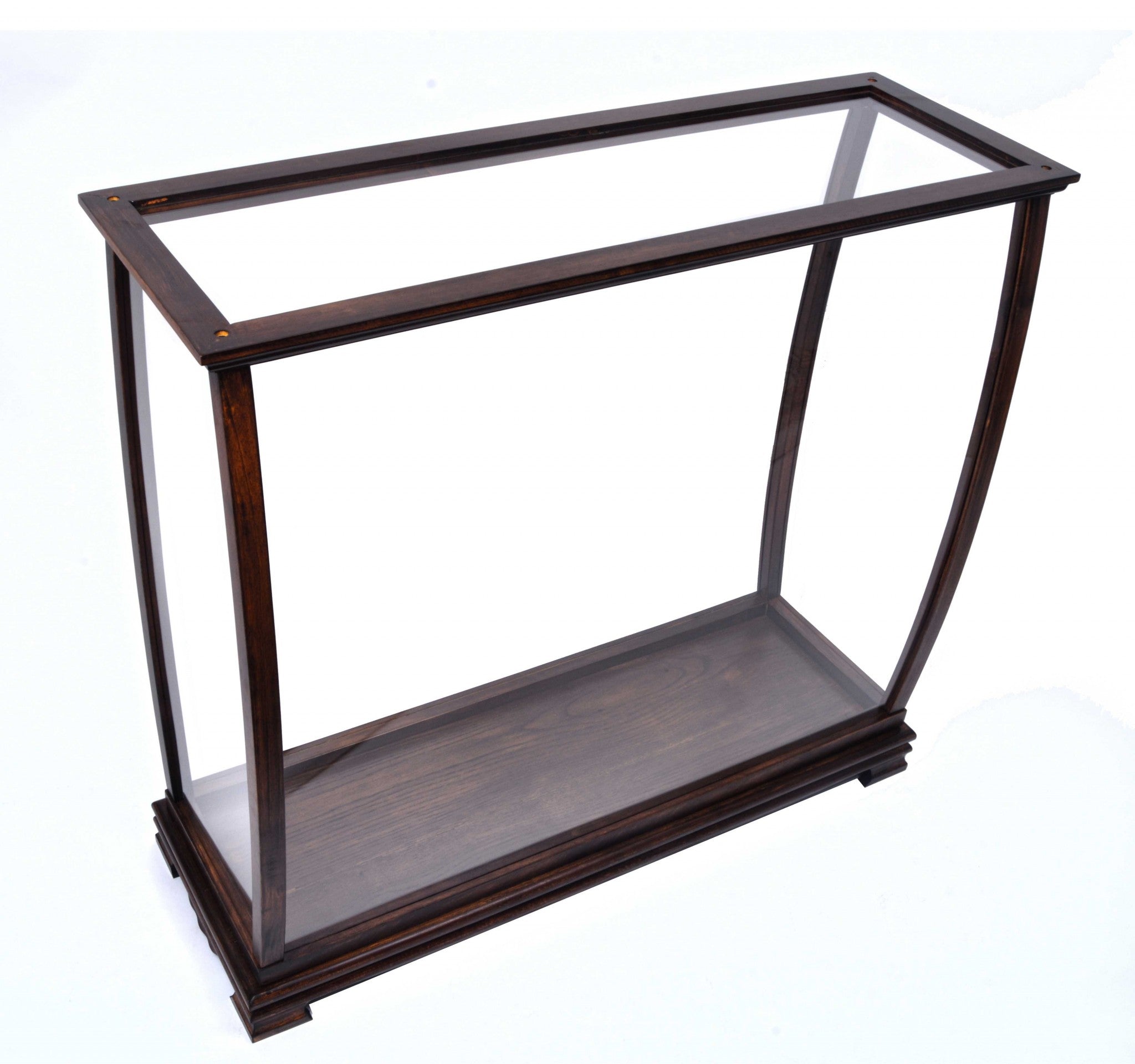 Classic brown hardwood display case for tall ships, showcasing elegant design and protective features.