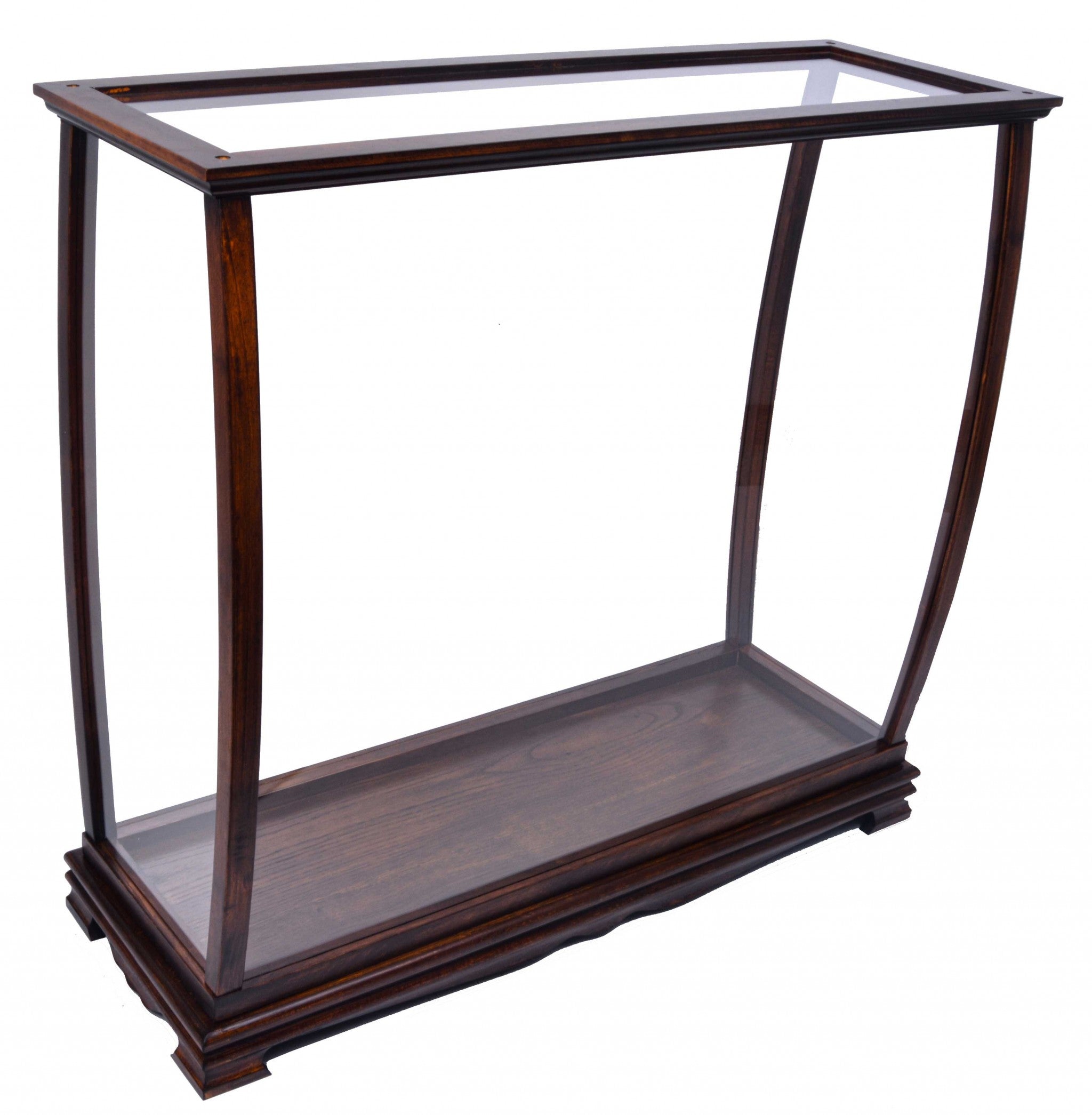 Classic brown hardwood display case for tall ships, showcasing elegant design and protective features.