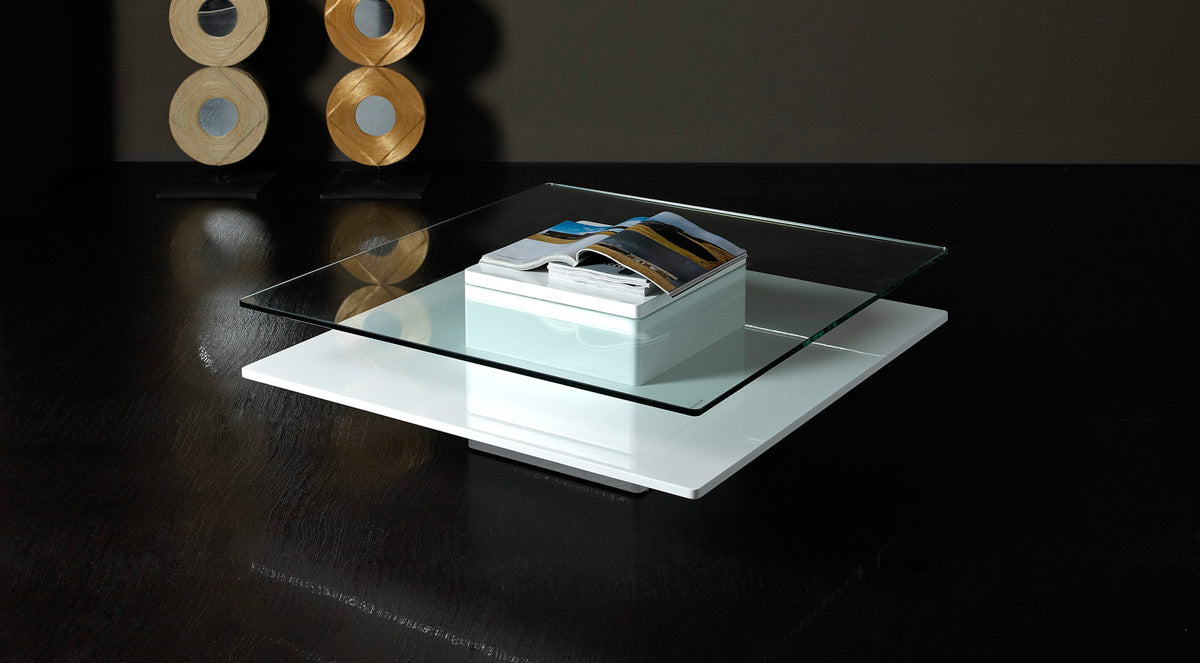 14-inch white MDF and glass coffee table with a sleek design, perfect for contemporary living spaces.