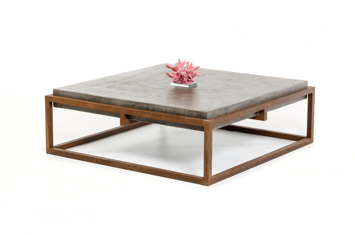 15-inch Concrete and Metal Coffee Table showcasing a contemporary design with a grey concrete top and a sturdy metal base, perfect for modern living spaces.
