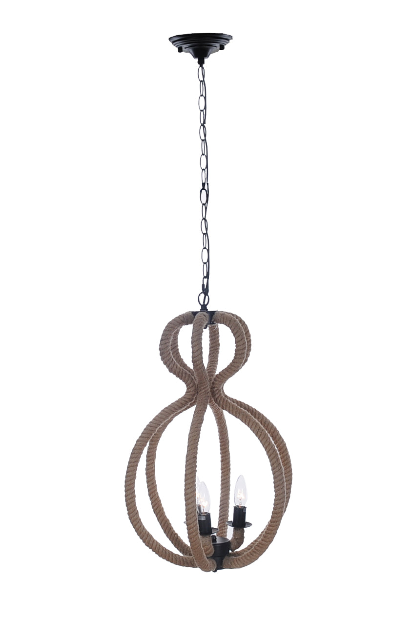 A rustic 3 bulbs rope pendant lamp featuring iron and hemp rope, ideal for coastal and vintage decor.
