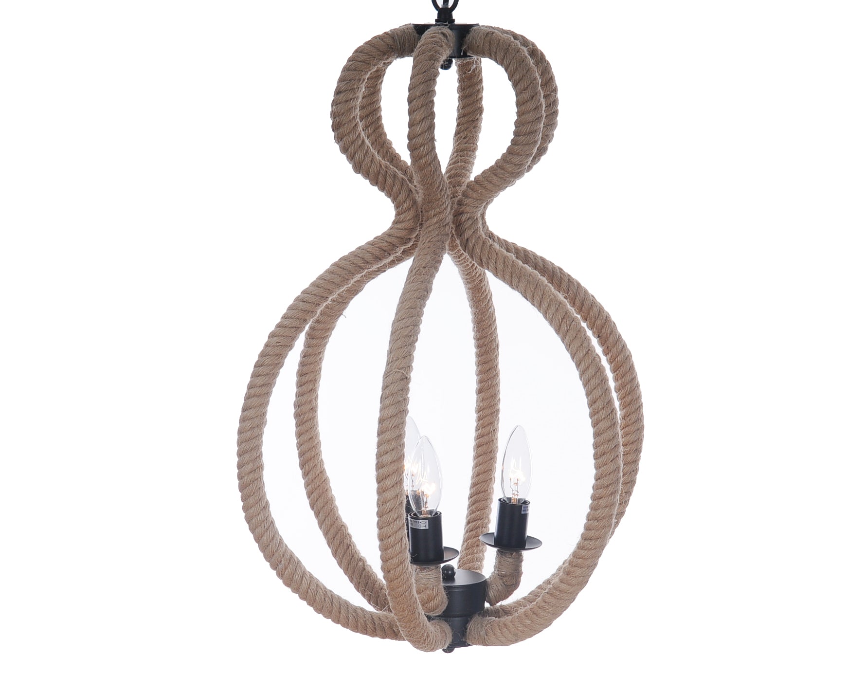 A rustic 3 bulbs rope pendant lamp featuring iron and hemp rope, ideal for coastal and vintage decor.