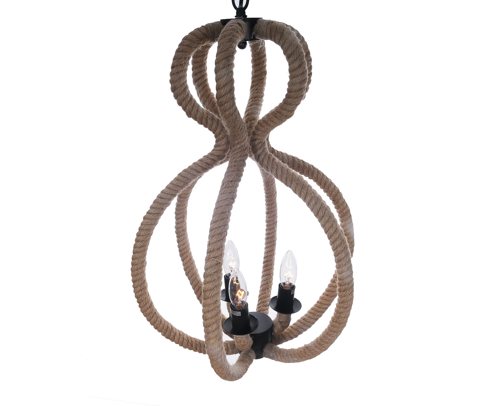 A rustic 3 bulbs rope pendant lamp featuring iron and hemp rope, ideal for coastal and vintage decor.
