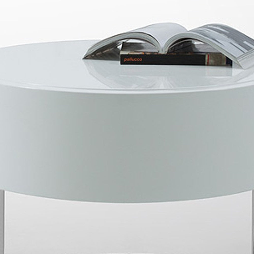 16-inch white lacquer stainless steel nightstand showcasing sleek design and ample storage space.