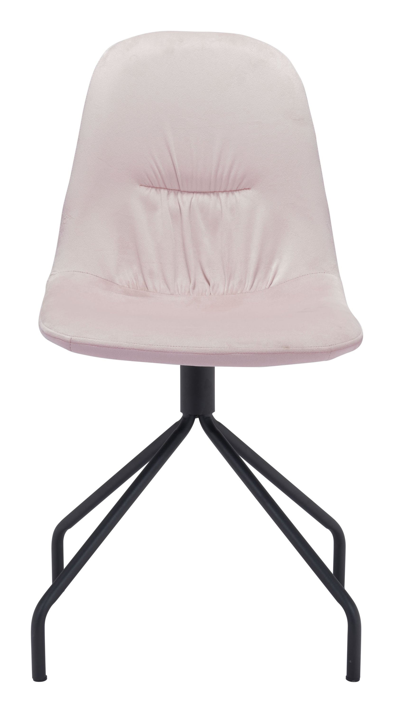Set of two pink velvet chairs with steel and plywood frame, featuring a wide back for comfort.