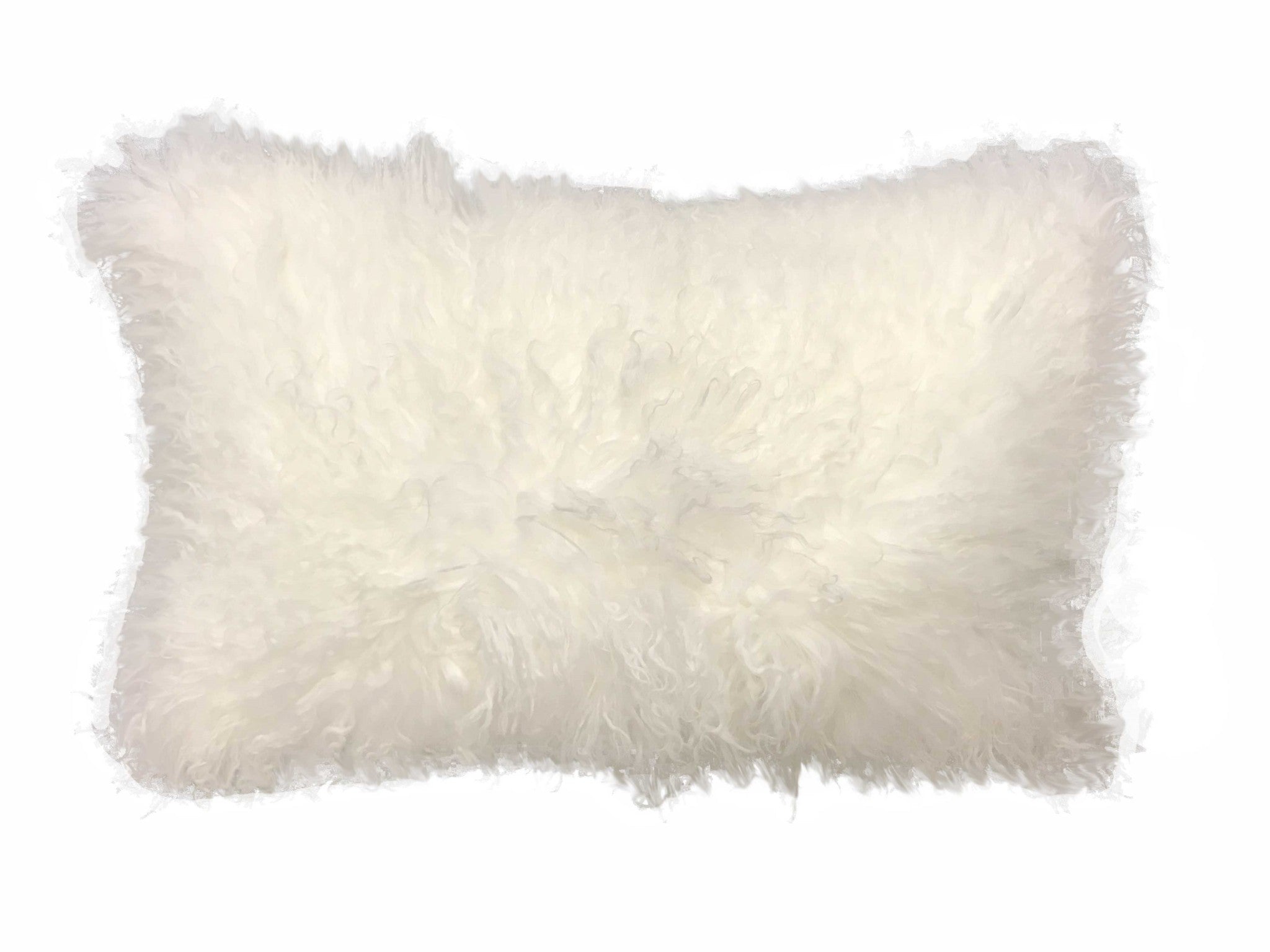 A luxurious 17-inch bright white pillow made from genuine Tibetan lamb fur with a soft microsuede backing, perfect for home decor.