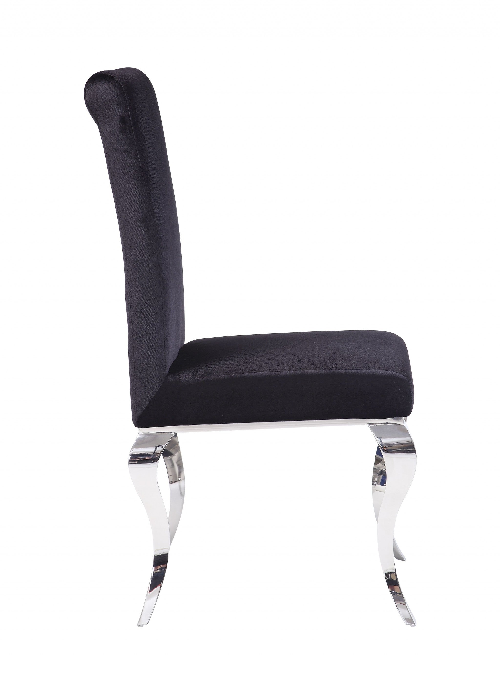 Stylish 17x20x44 inches upholstered seat chair with stainless steel legs, perfect for modern dining rooms.