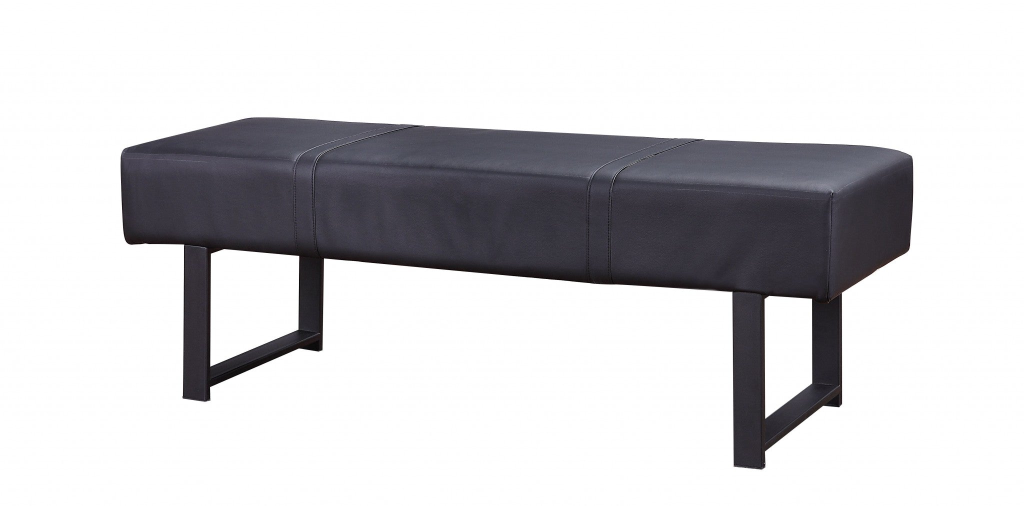 A modern 17x52 inches black PU upholstered bench with sandy gray metal accents, perfect for contemporary living spaces.
