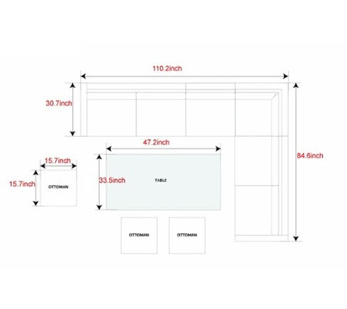 Brown 8-piece outdoor sectional sofa set featuring two side sofas, one corner sofa, one middle sofa, a table with tempered glass, and three ottomans.