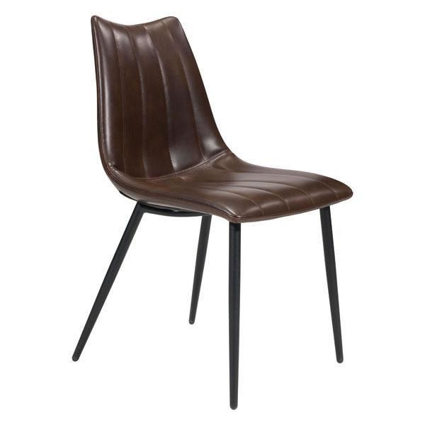 A stylish brown dining chair with plush faux leather upholstery, featuring a scoop style design and channel tufting for added elegance.