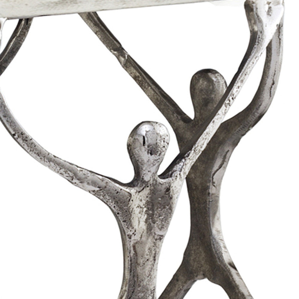 A stylish 18x18x18 buffed man figure table made of aluminum, showcasing a modern design with a polished surface.