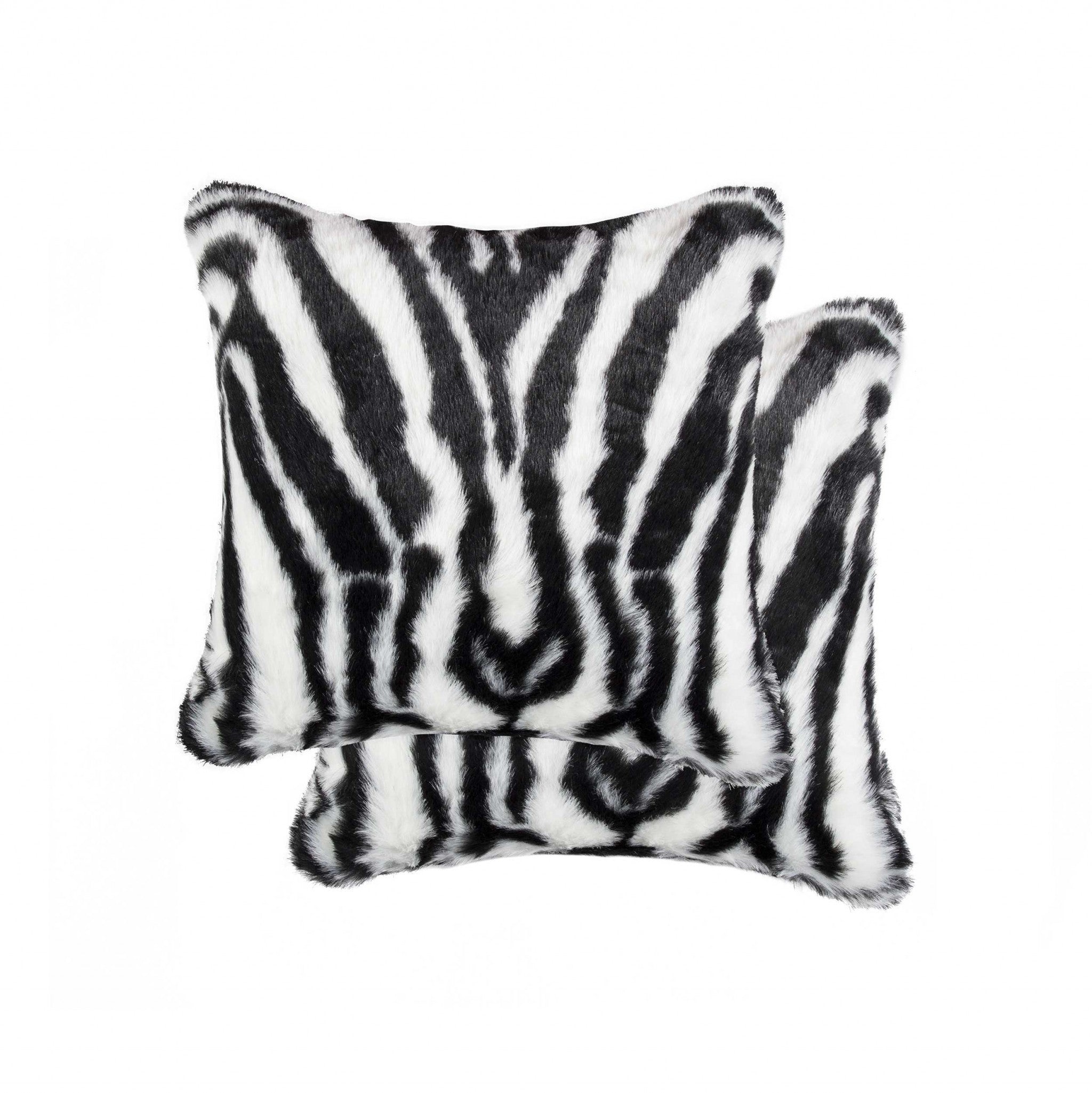 Denton Zebra Black and White Faux Pillow, 18x18 inches, showcasing plush texture and stylish zebra pattern.