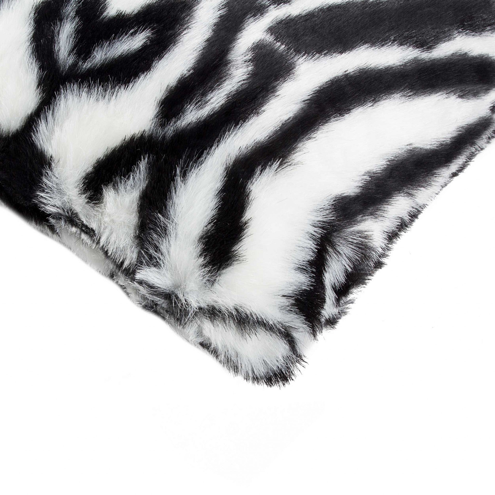 Denton Zebra Black and White Faux Pillow, 18x18 inches, showcasing plush texture and stylish zebra pattern.