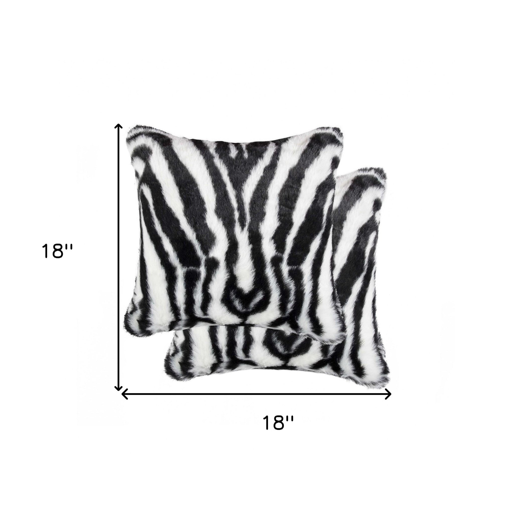 Denton Zebra Black and White Faux Pillow, 18x18 inches, showcasing plush texture and stylish zebra pattern.