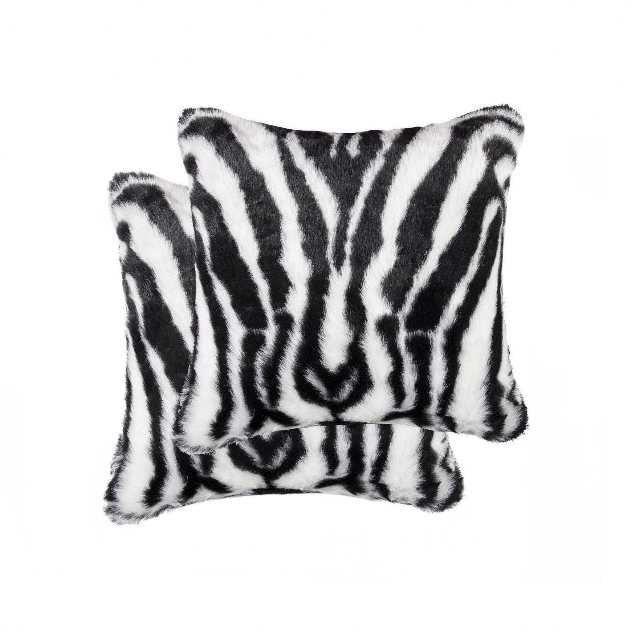 Denton Zebra Black and White Faux Pillow, 18x18 inches, showcasing plush texture and stylish zebra pattern.