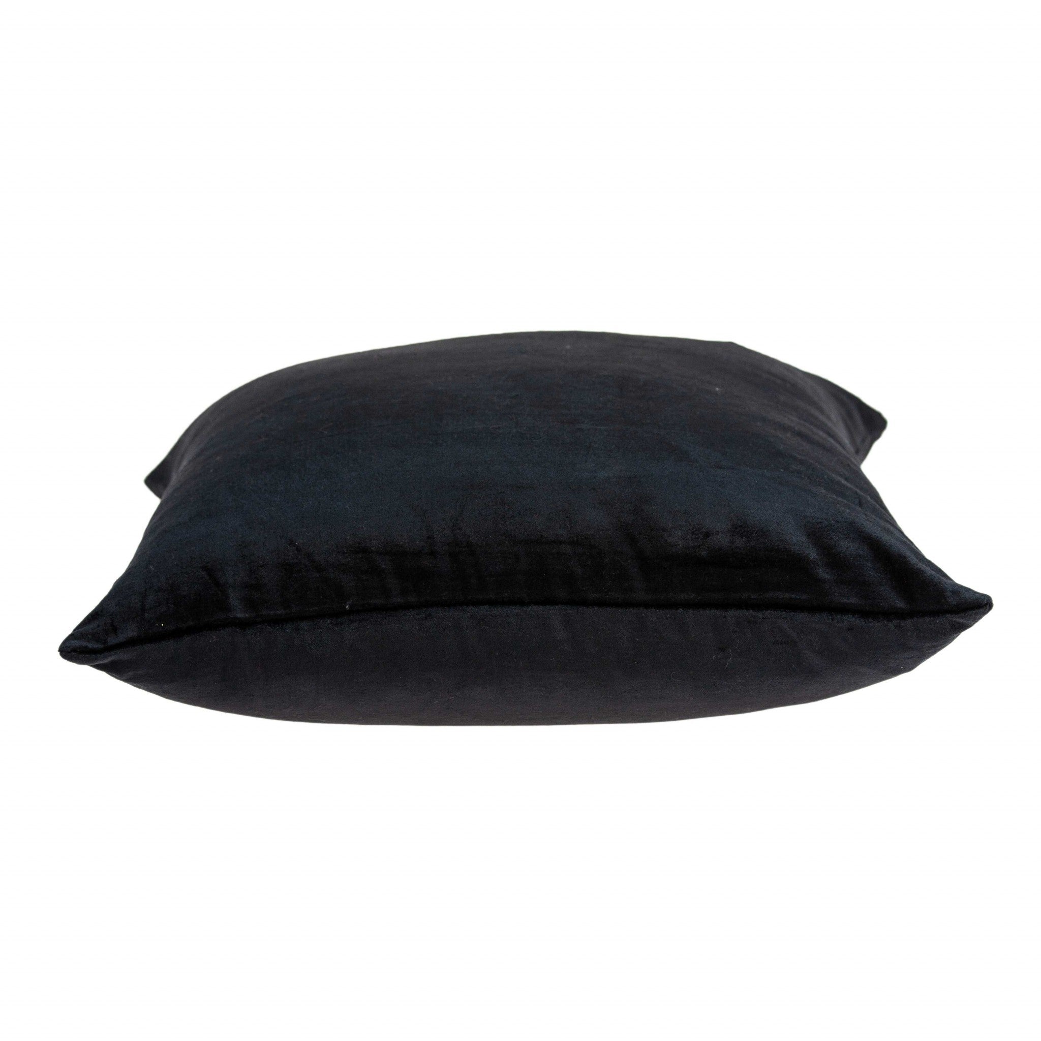 Transitional black solid pillow cover measuring 18x7x18 inches, made from cotton and viscose with polyfill insert.