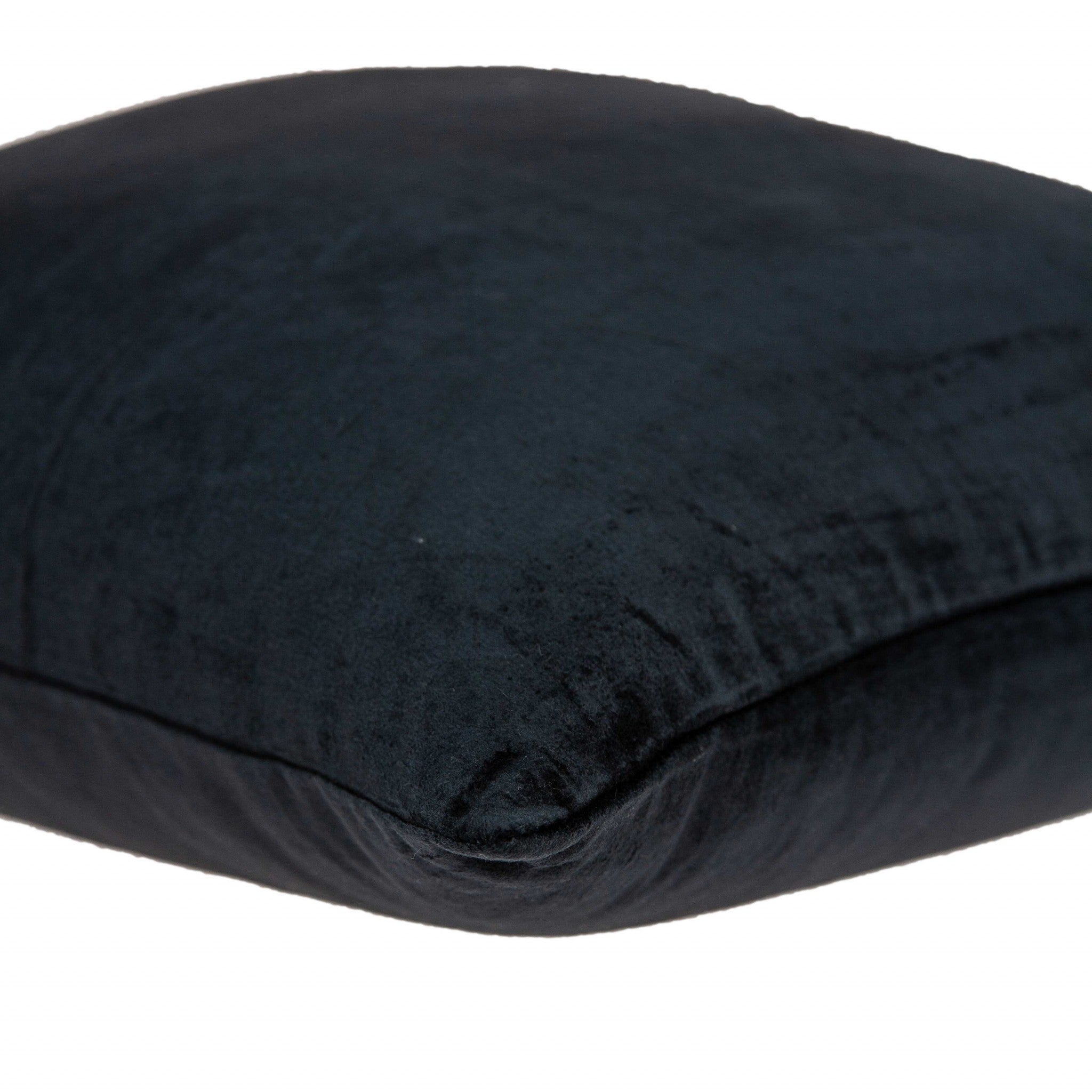 Transitional black solid pillow cover measuring 18x7x18 inches, made from cotton and viscose with polyfill insert.