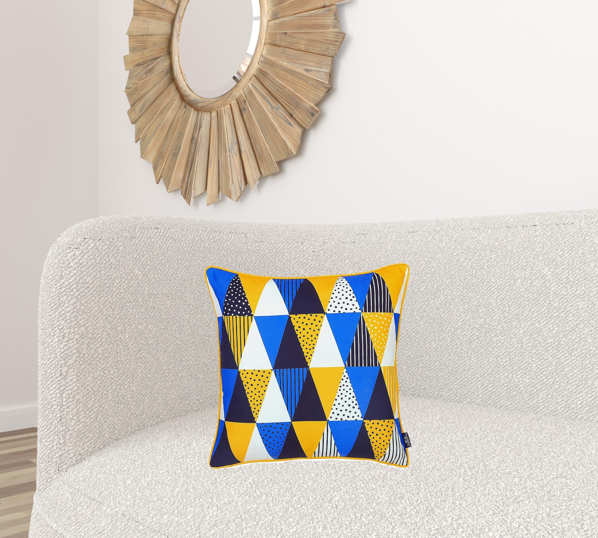 18x18 inches Memphis Printed Decorative Throw Pillow Cover with vibrant patterns and yellow piping, showcasing a luxurious brushed fabric.