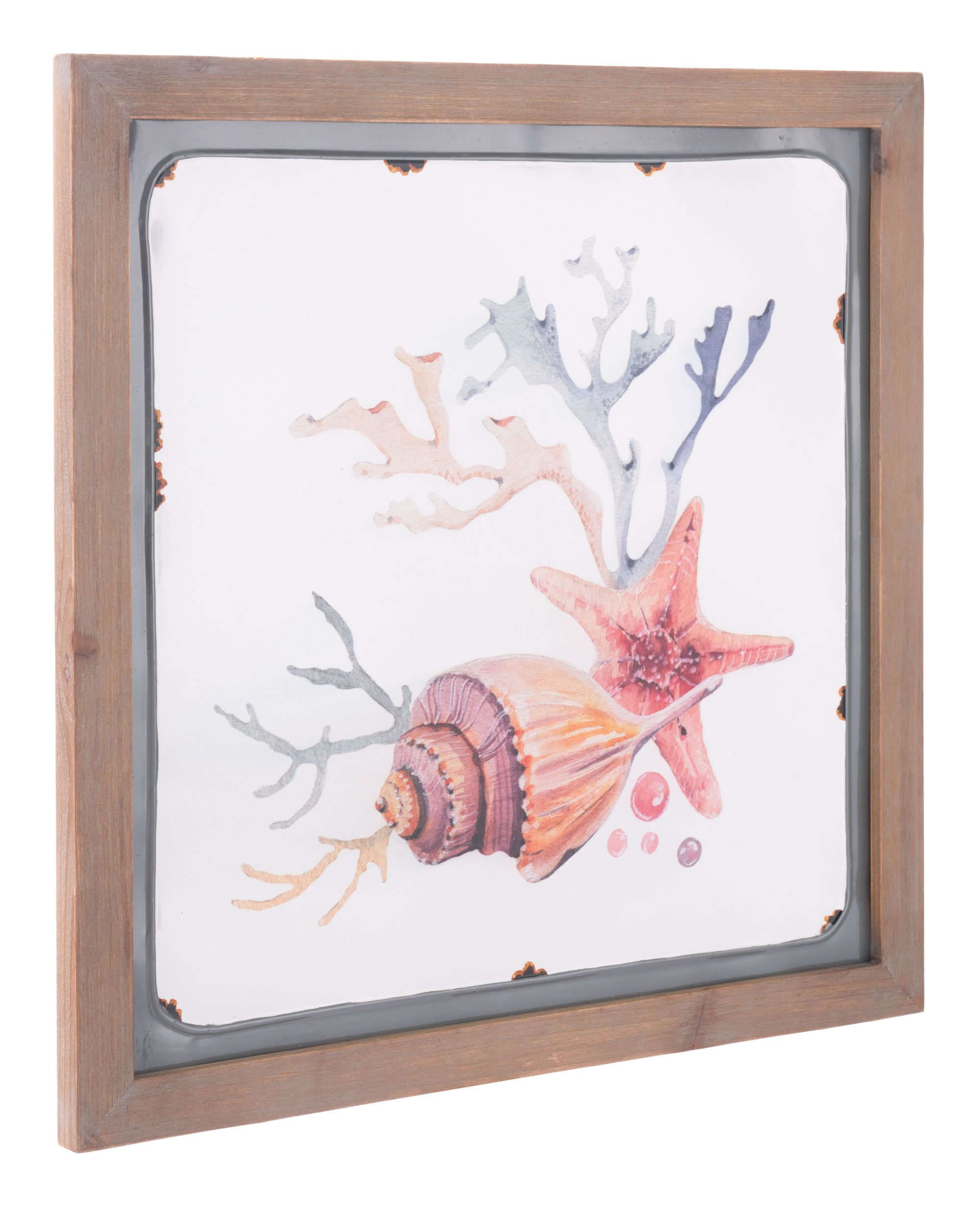 Multicolor wall art framed in fir wood with a natural steel band accent, perfect for coastal home decor.