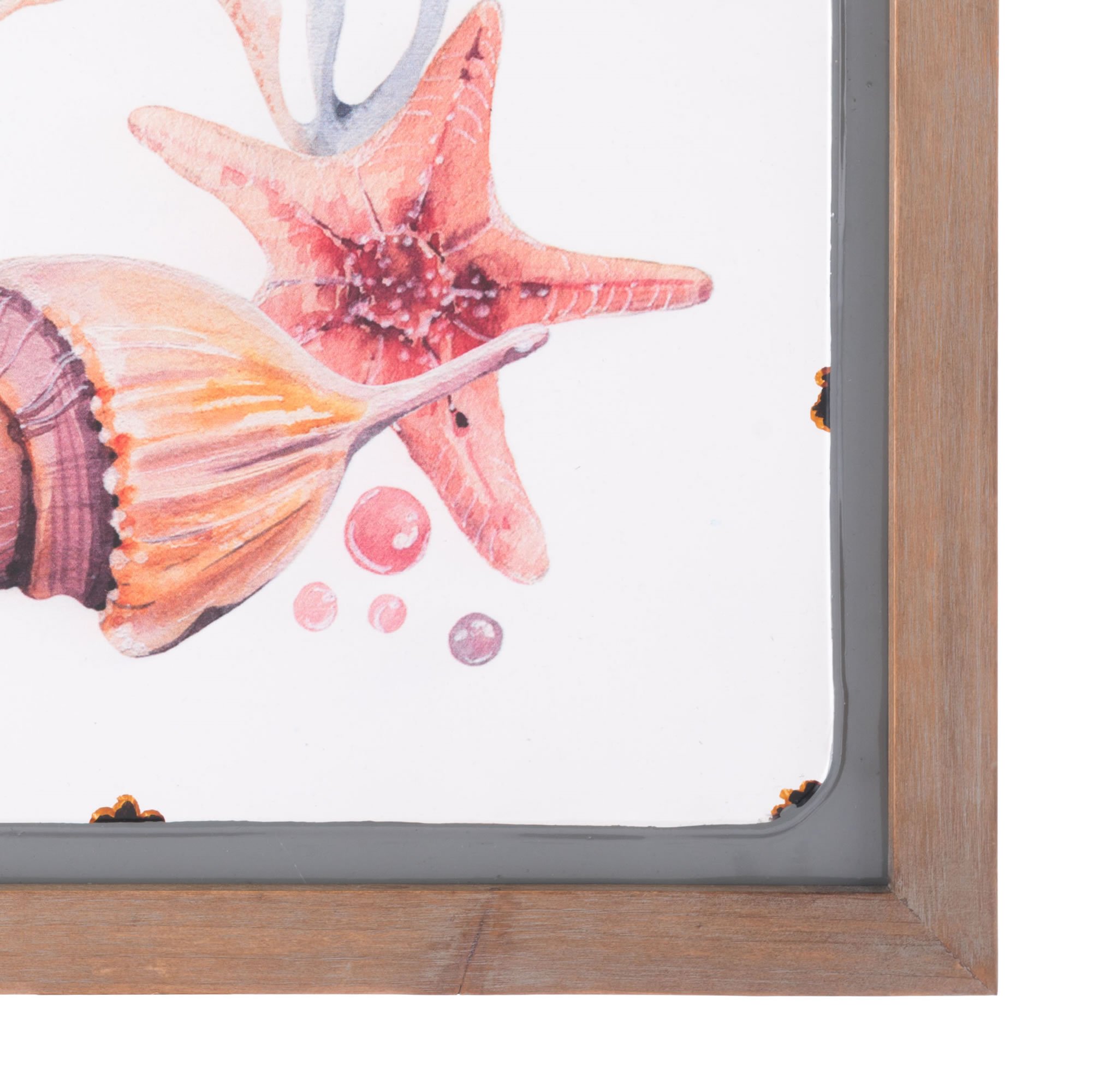 Multicolor wall art framed in fir wood with a natural steel band accent, perfect for coastal home decor.