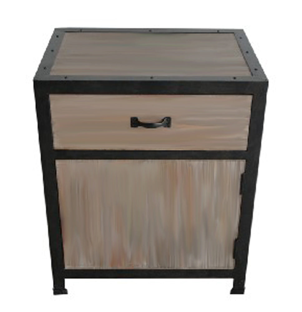 A stylish brown wood end table with a drawer and storage cubby, perfect for living room use.