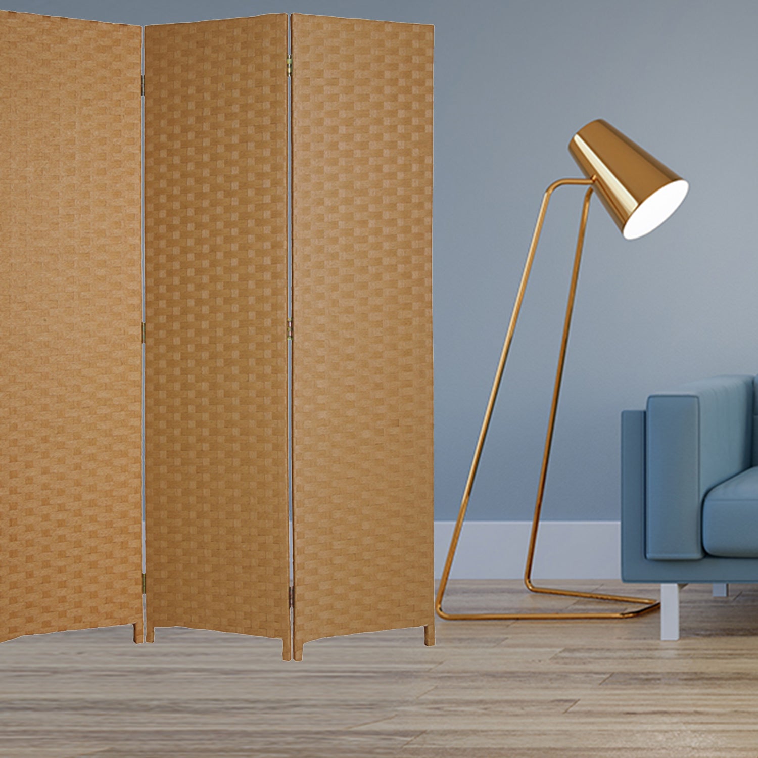 Elegant 3 panel dark brown wood screen with a basket-like weave design, perfect for home decor and privacy.