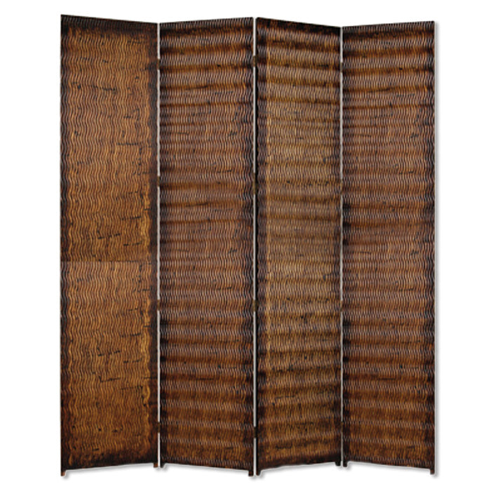 Elegant 4-panel brown wood screen with gold-brown metallic finish, designed for room division and stylish decor.