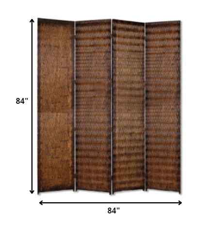 Elegant 4-panel brown wood screen with gold-brown metallic finish, designed for room division and stylish decor.