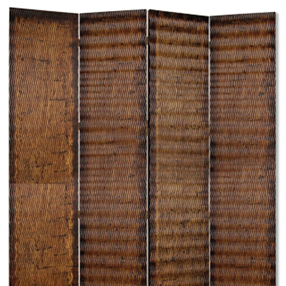 Elegant 4-panel brown wood screen with gold-brown metallic finish, designed for room division and stylish decor.