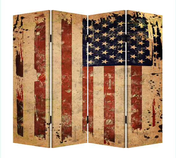 Three-panel screen featuring a vibrant multi-color canvas print of the American flag, designed for home decor.