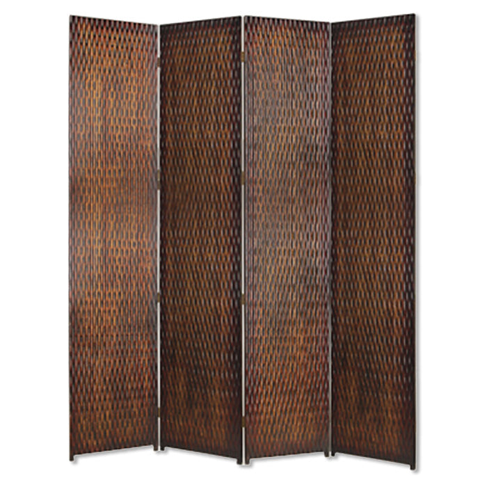 Elegant 4-panel silver wood screen with patterned wood paneling, perfect for room division and decor enhancement.