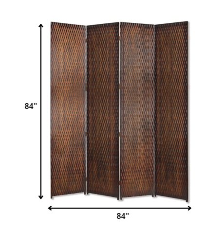 Elegant 4-panel silver wood screen with patterned wood paneling, perfect for room division and decor enhancement.