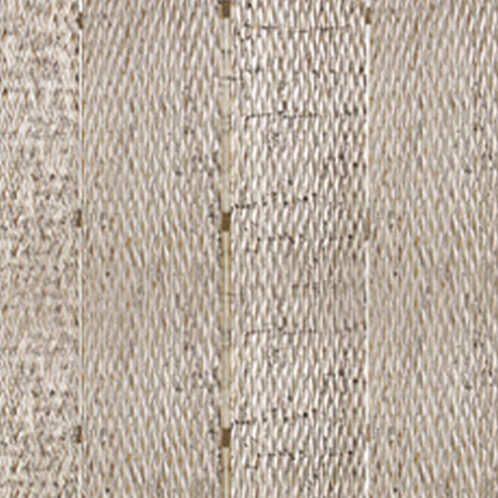 Elegant 4-panel silver wood screen with patterned wood paneling, perfect for room division and decor enhancement.