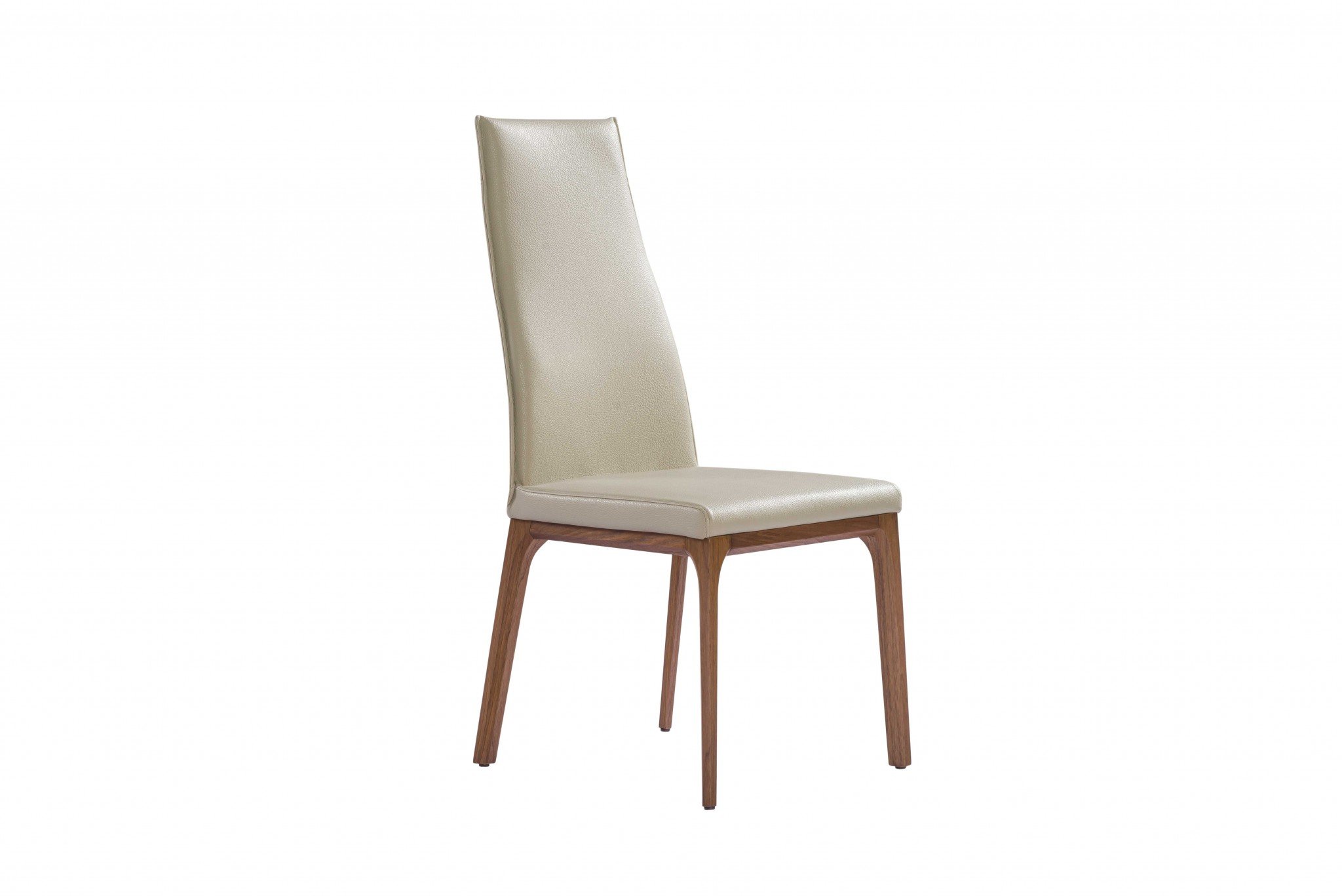 A stylish taupe faux leather dining chair with a metal frame, showcasing contemporary design and comfort, ideal for dining rooms or offices.