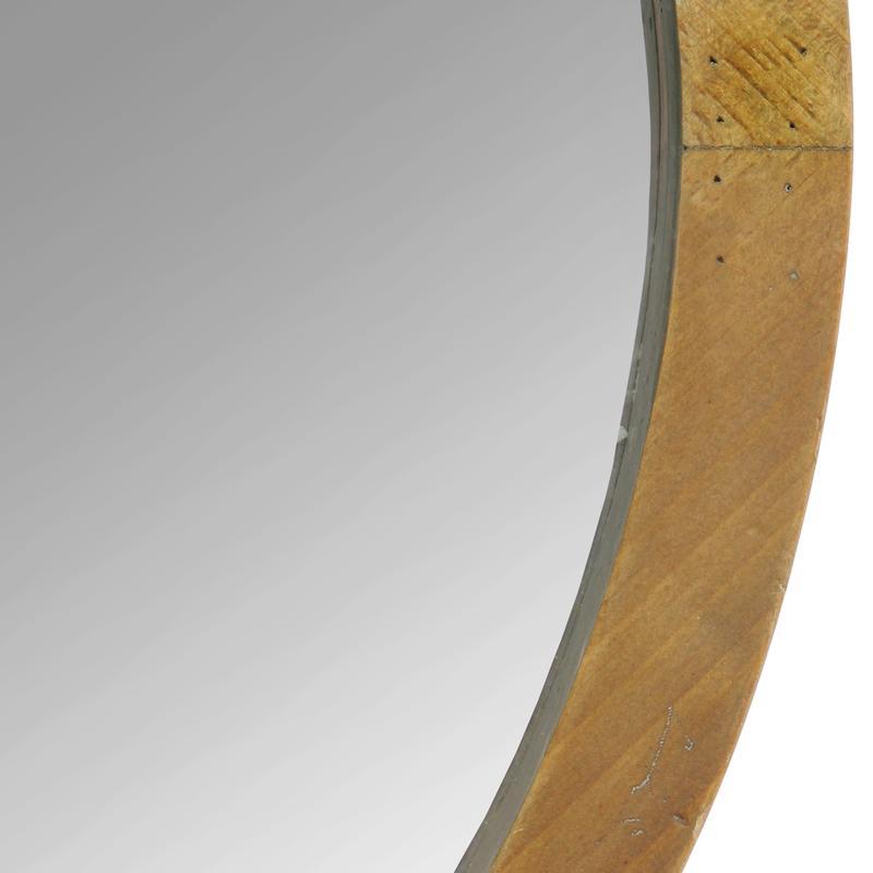 20 inches chic round wood framed wall mirror with light natural wood finish, perfect for home decor.