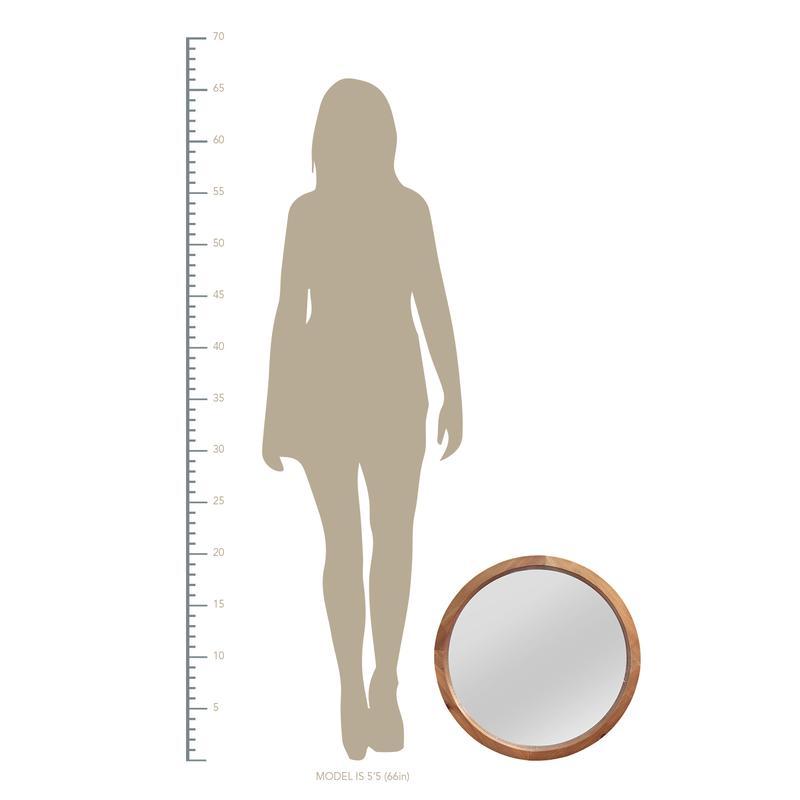 20 inches chic round wood framed wall mirror with light natural wood finish, perfect for home decor.