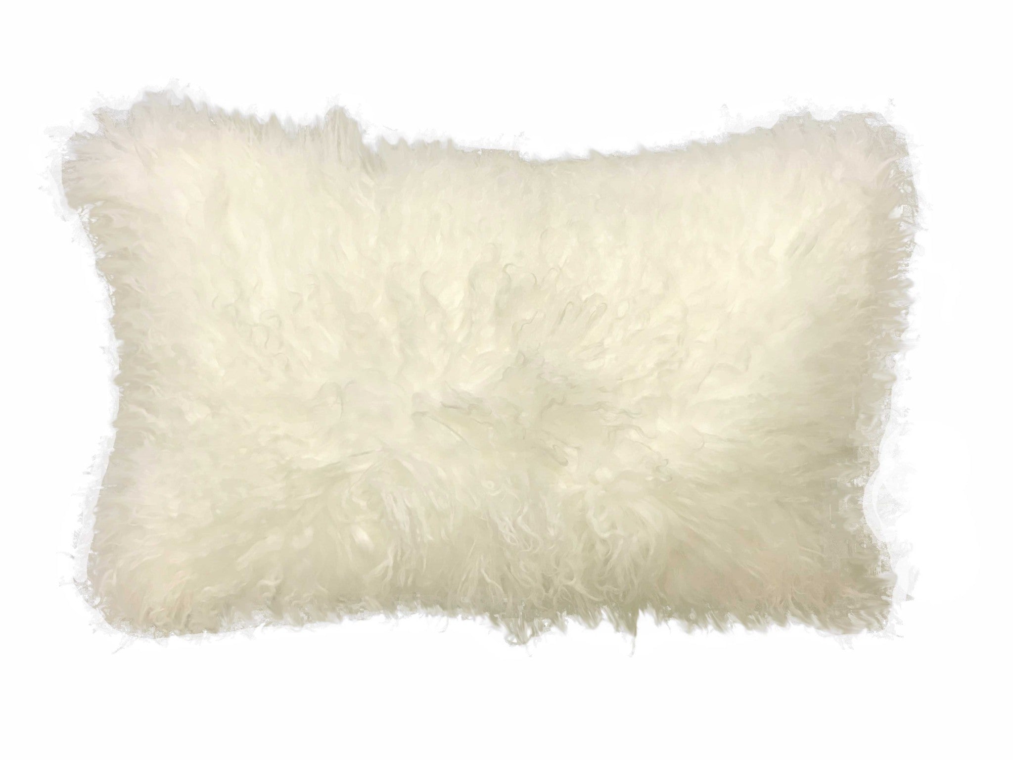 20-inch creamy genuine Tibetan lamb fur pillow with soft microsuede backing, showcasing luxurious texture and elegant design.
