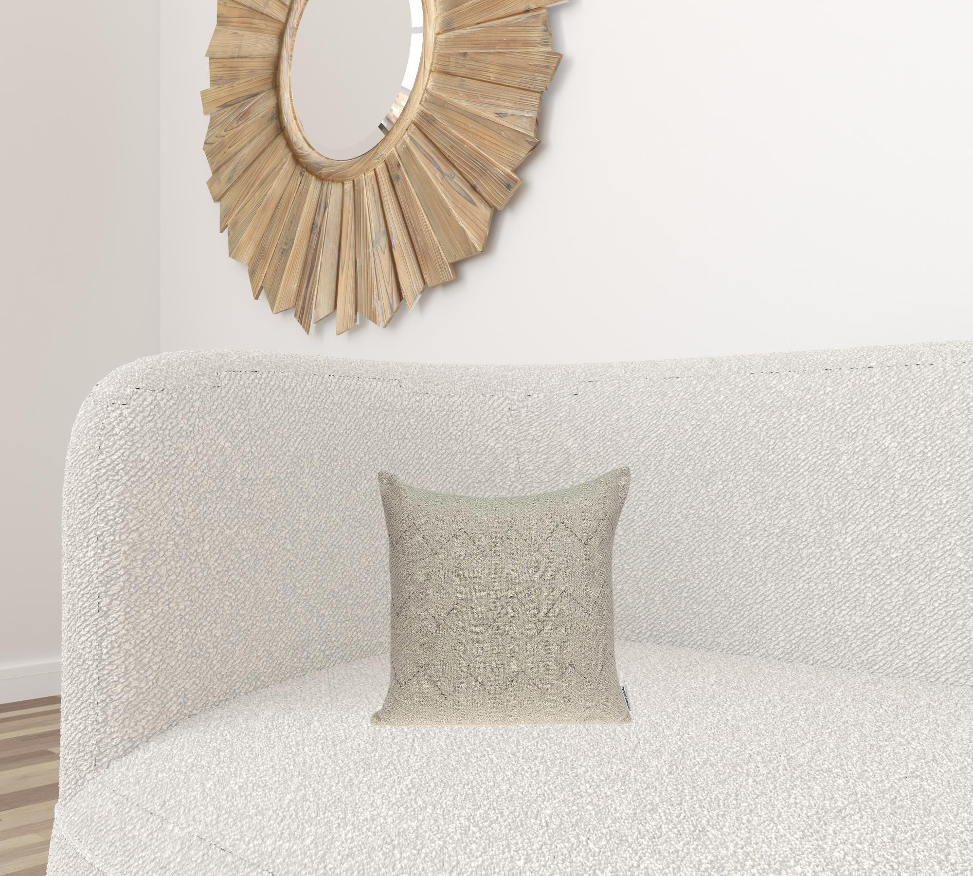 Transitional beige pillow cover measuring 20x6x14 inches, made from 100% cotton with a soft texture and elegant design.