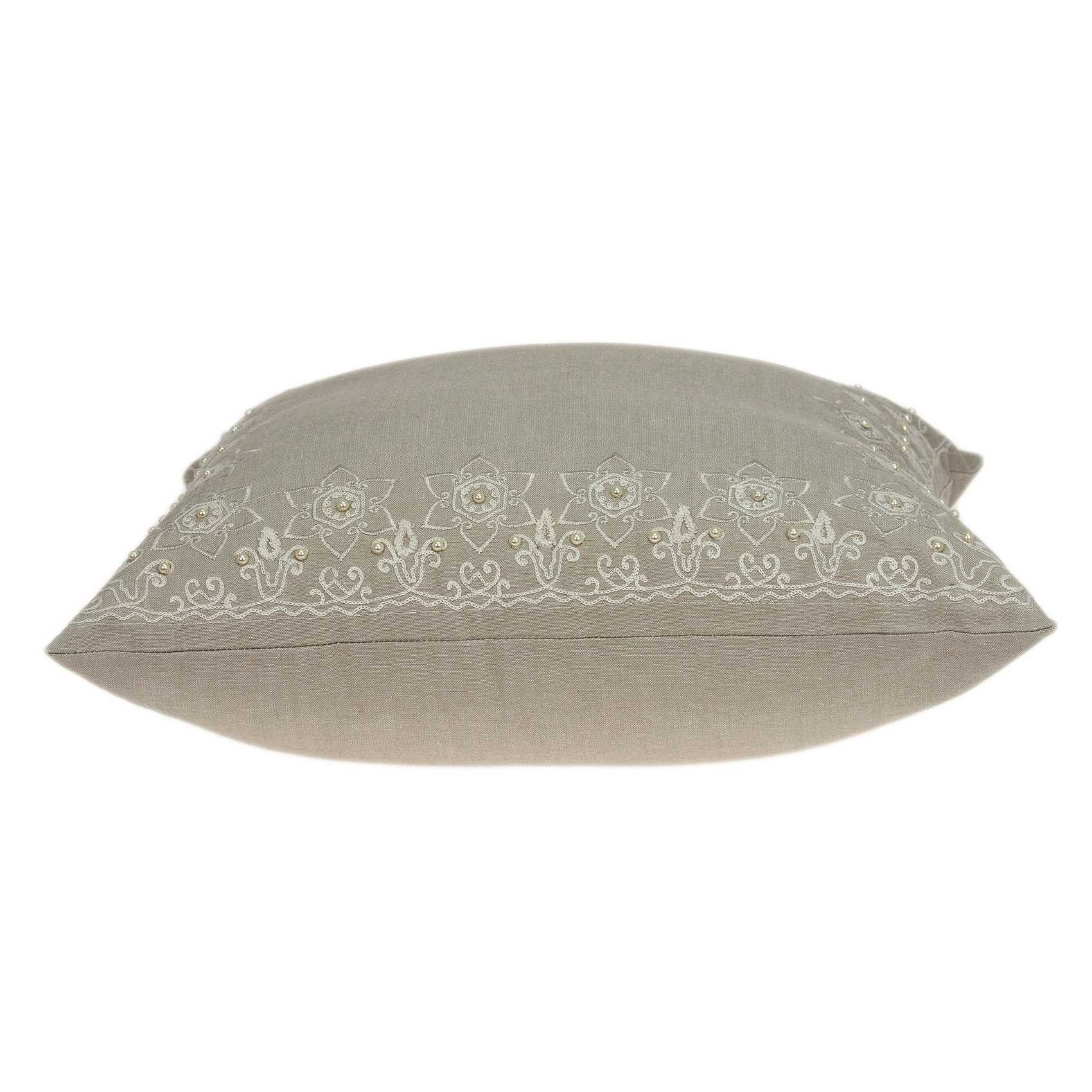 20x7x20 inches decorative transitional beige pillow made from 100% cotton, featuring a soft texture and elegant design.