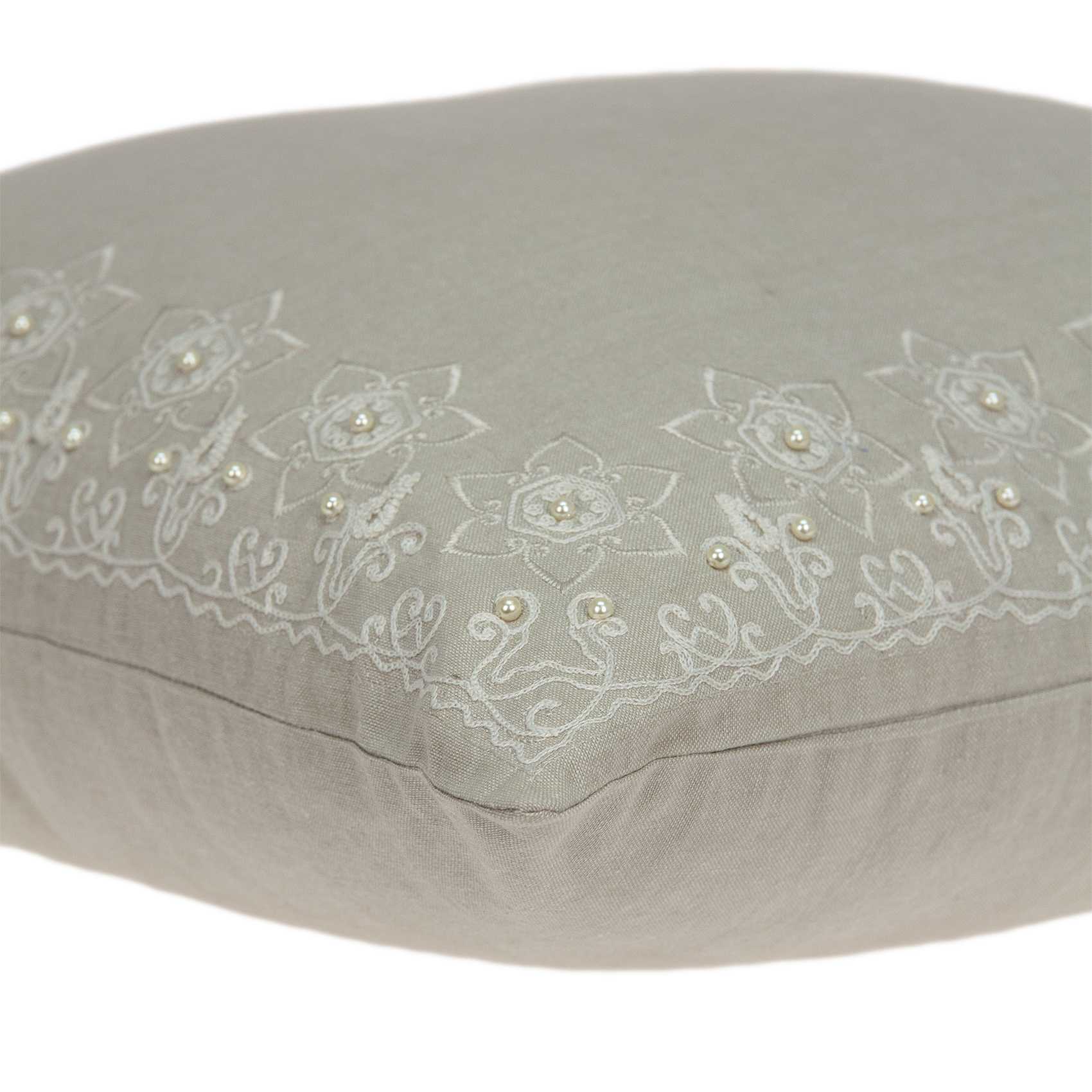 20x7x20 inches decorative transitional beige pillow made from 100% cotton, featuring a soft texture and elegant design.