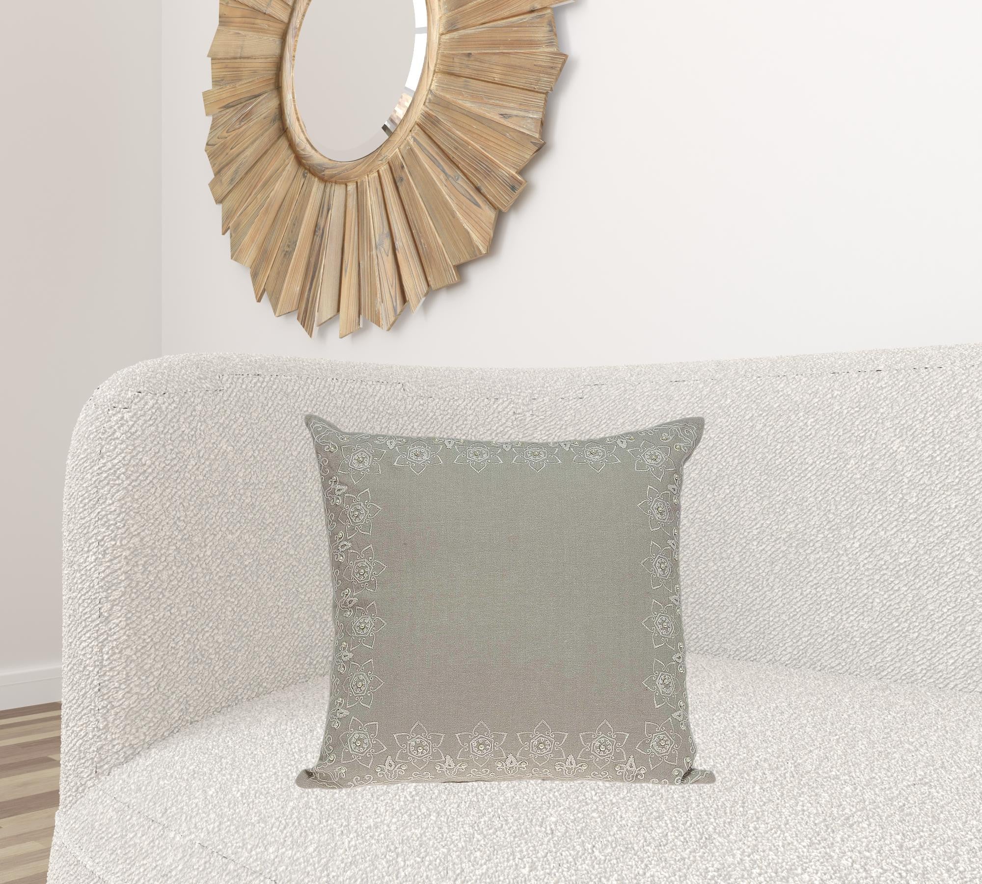 20x7x20 inches decorative transitional beige pillow made from 100% cotton, featuring a soft texture and elegant design.