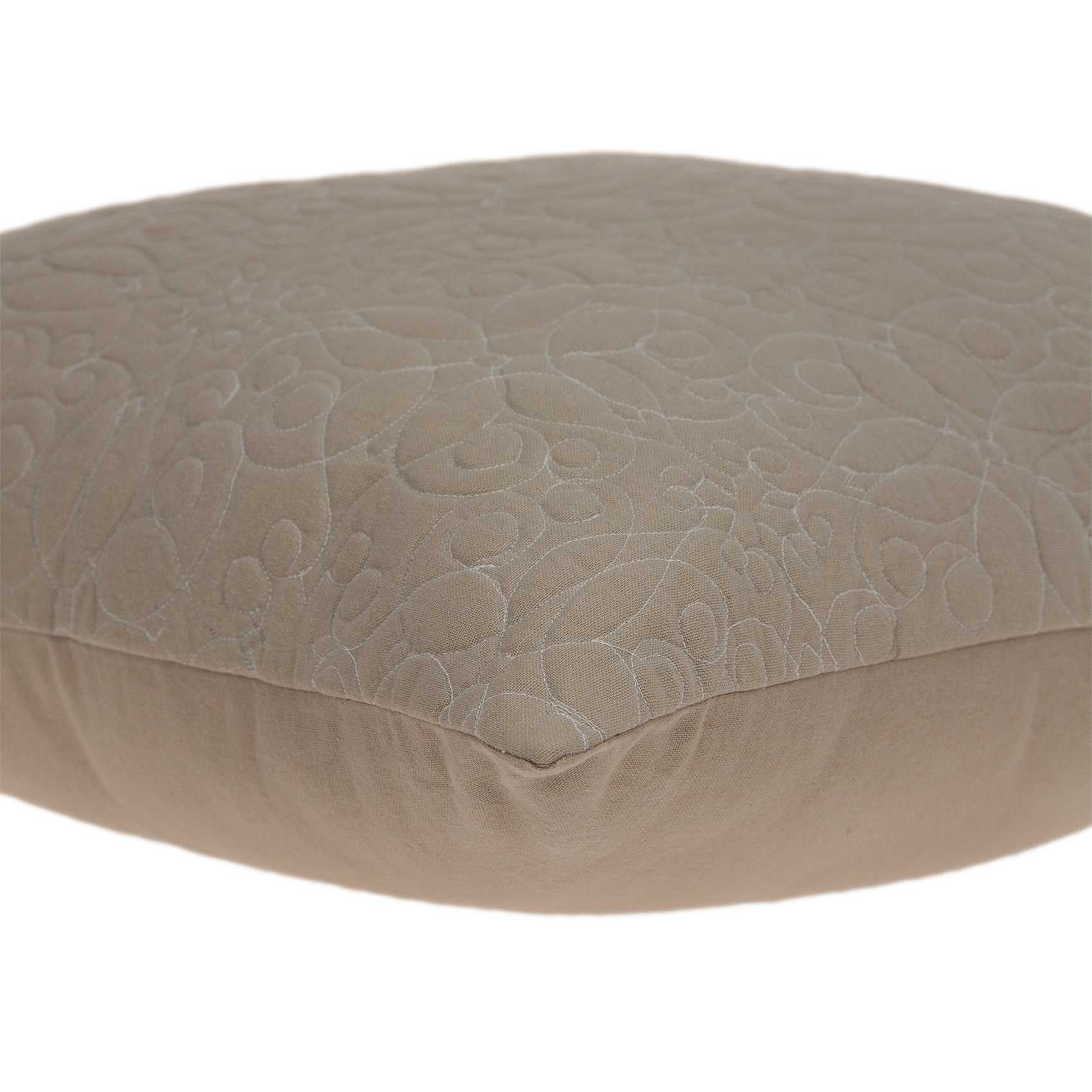 Elegant transitional tan pillow cover measuring 20x7x20 inches, made from 100% cotton with a swirl pattern.