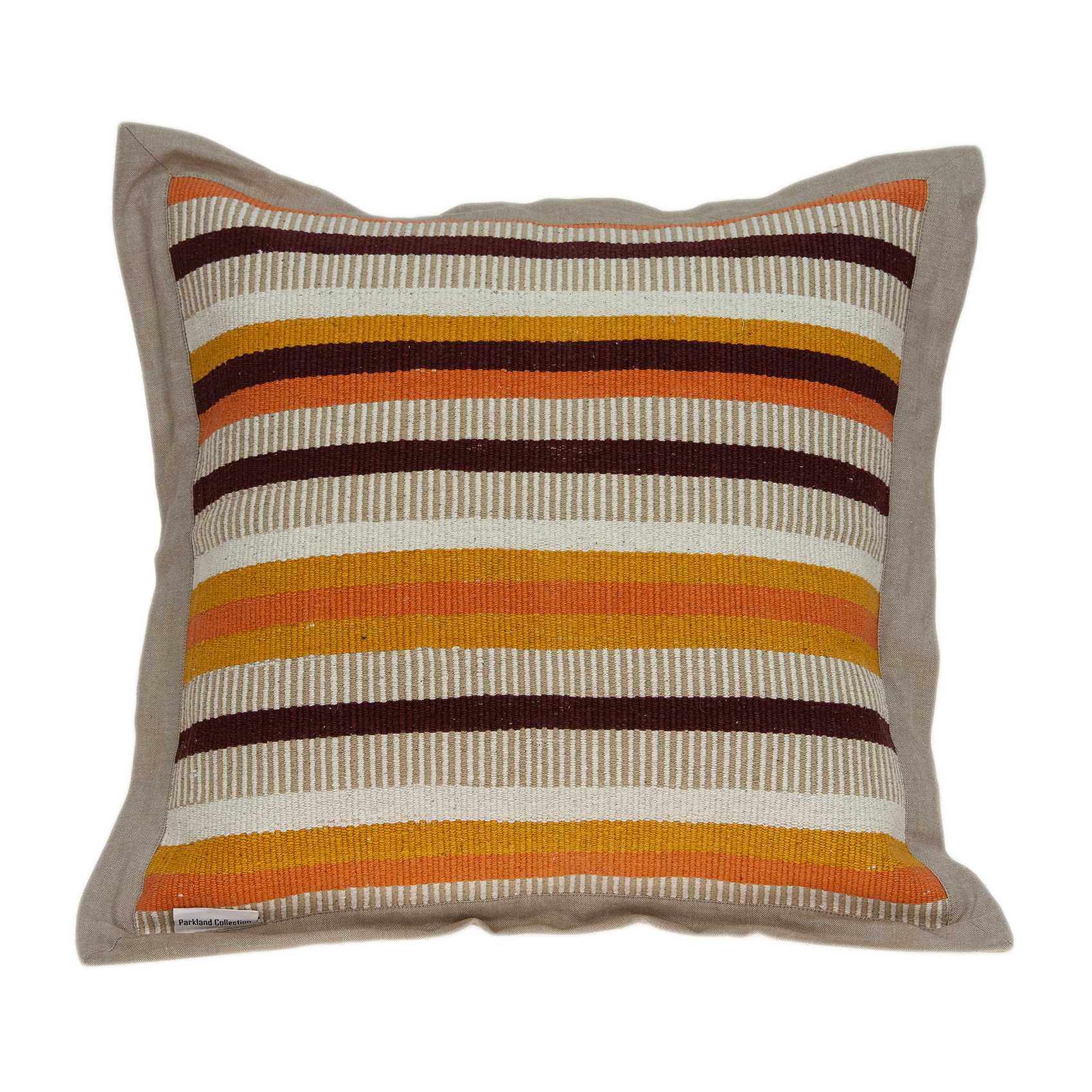 A vibrant 20x7x20 inches transitional multicolor pillow cover made from 100% cotton, featuring a striped pattern and polyfill insert.