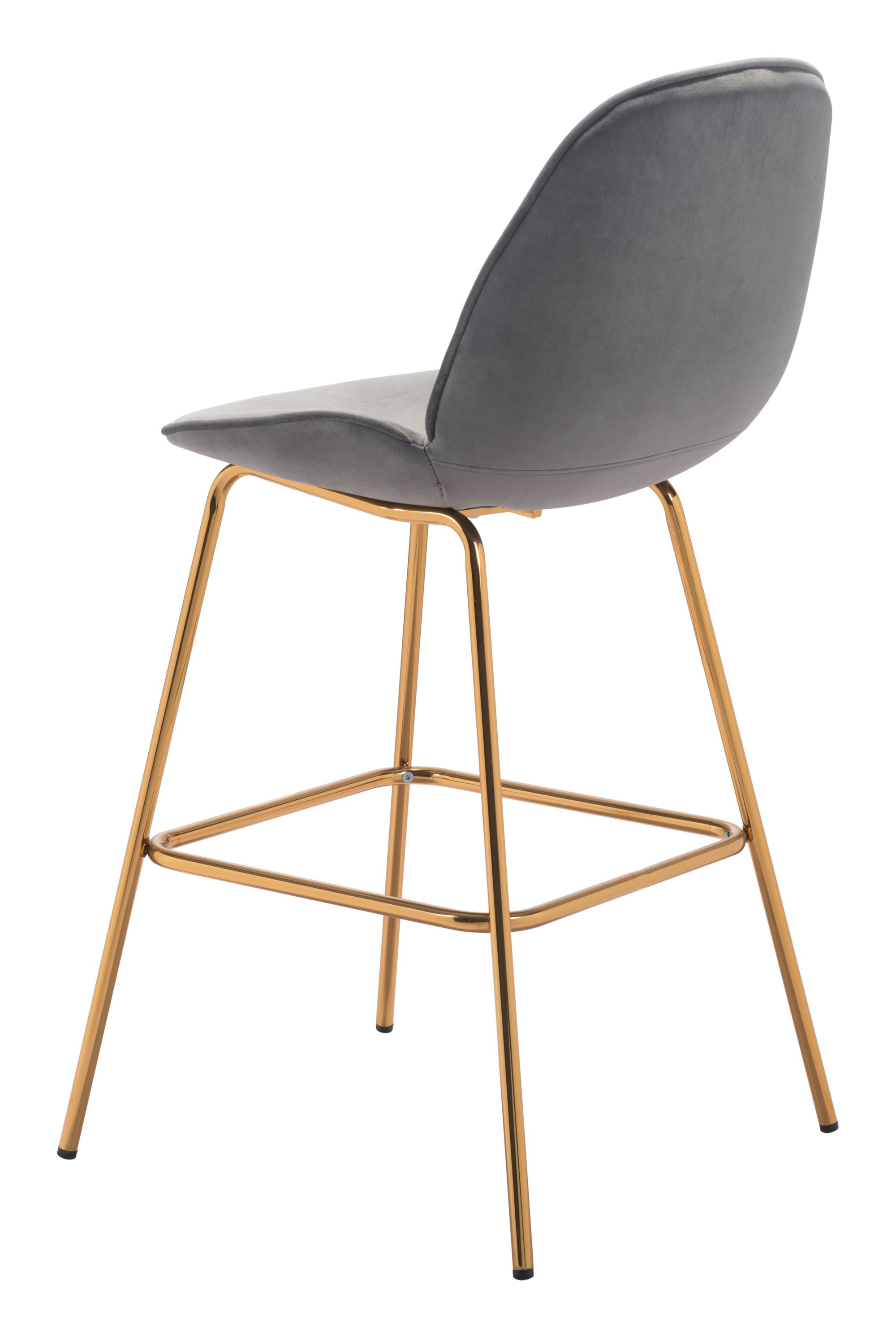 Stylish Graphite Gray Velvet Bar Chair with stainless steel legs and gold accents, perfect for modern interiors.